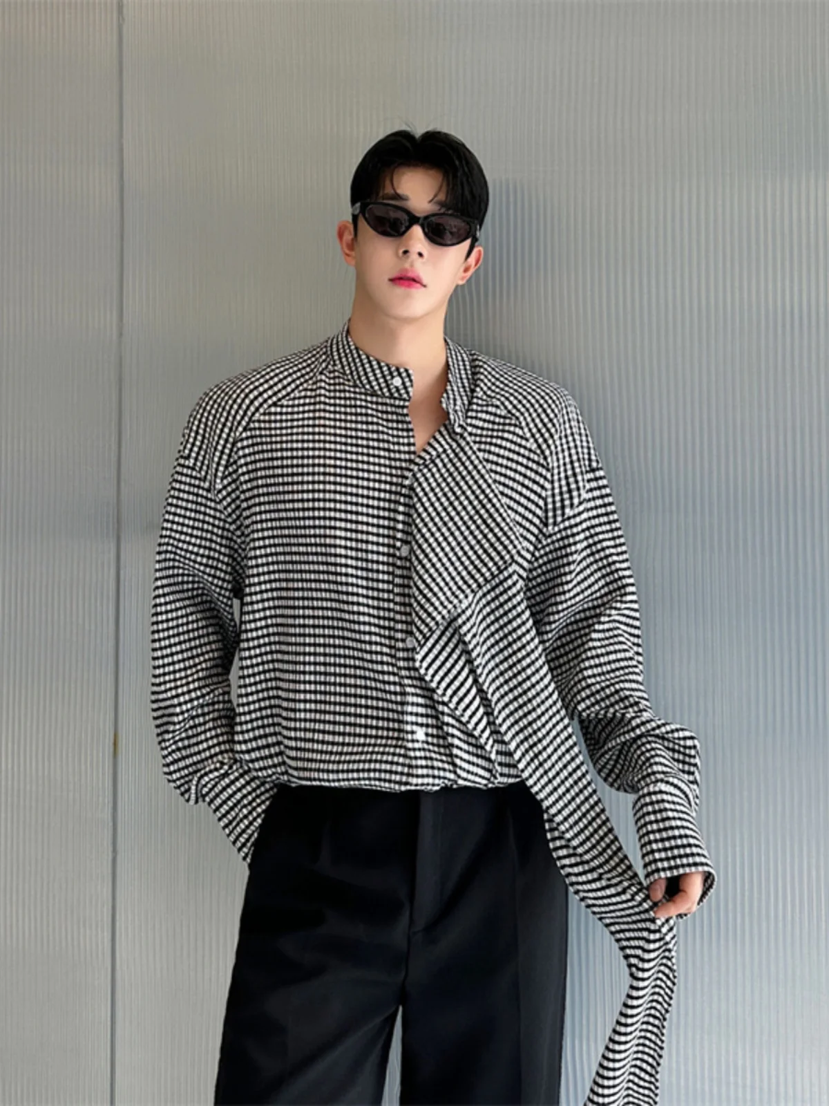 

Korean Sle Casual Plaid Cotton Linen Long Sve irt Men's Loose irt with Sa Design Youth Faion Four Seasons Wear