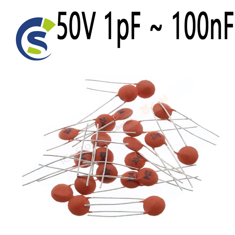 100pcs capacitor cerámico 104 4.7PF 10PF 22PF 33PF 47PF 100PF 101 220PF 221 330PF 331 470PF 471 1NF 103 47NF 473 50V 1pF ~ 100nF