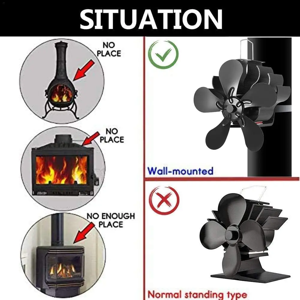 Magnetic Stove Fan, Magnet Log Burner Fan, Chimney Fan Silent, Stove Flue Pipe Fan 4 Blade, Heat Powered Wood Burner Fan