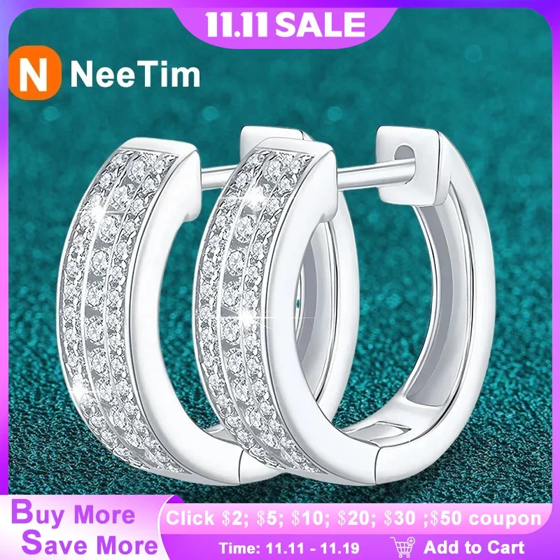

NeeTim Hoops 100% 925 Sterling Silver Full Real Moissanite Earrings Women Sparkling Dimoand Earring Jewelry Gift Certificate