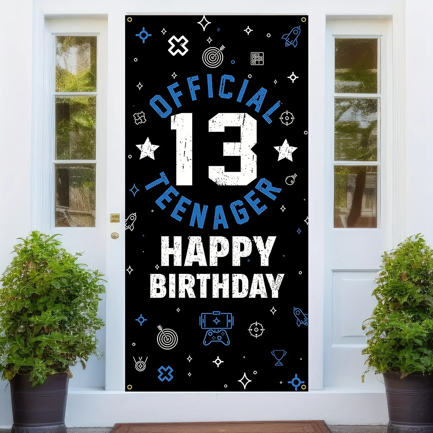 Alles Gute zum 13. Geburtstag Dekoration für Jungen Mädchen, Stoff offiziellen Teenager Hintergrund Banner blau weiß, 13 Jahre alte Geburtstags feier
