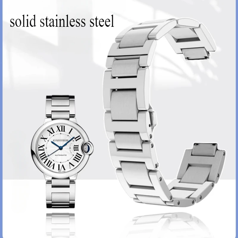 

Premium Quality Waterproof Solid Stainless Steel Convex Interface Watchband for Cartier Ballon Bleu De Series Exquisite Strap