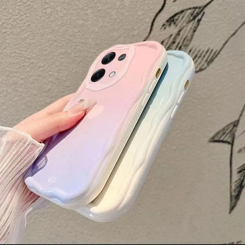 Phone Case for Redmi Note 13 Pro 5G for Xiaomi Redmi Note 12 4G 13 Pro Plus Gradient Color Love Heart Pattern 3D Wave Side Cover