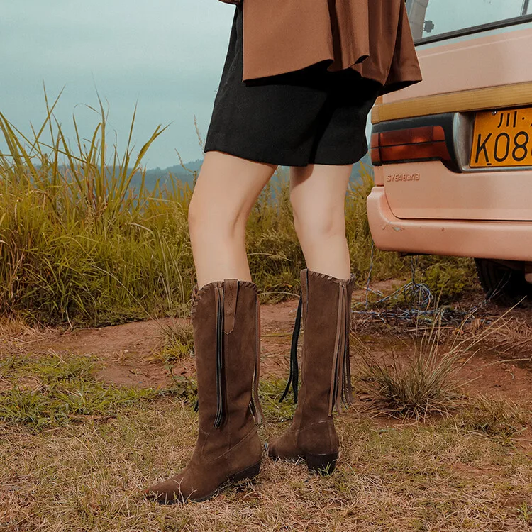 Handmade Genuine Leather Western Cowboy Booties Retro Knee Boots,Fashion winter woman boots,knight boots,Modern boots