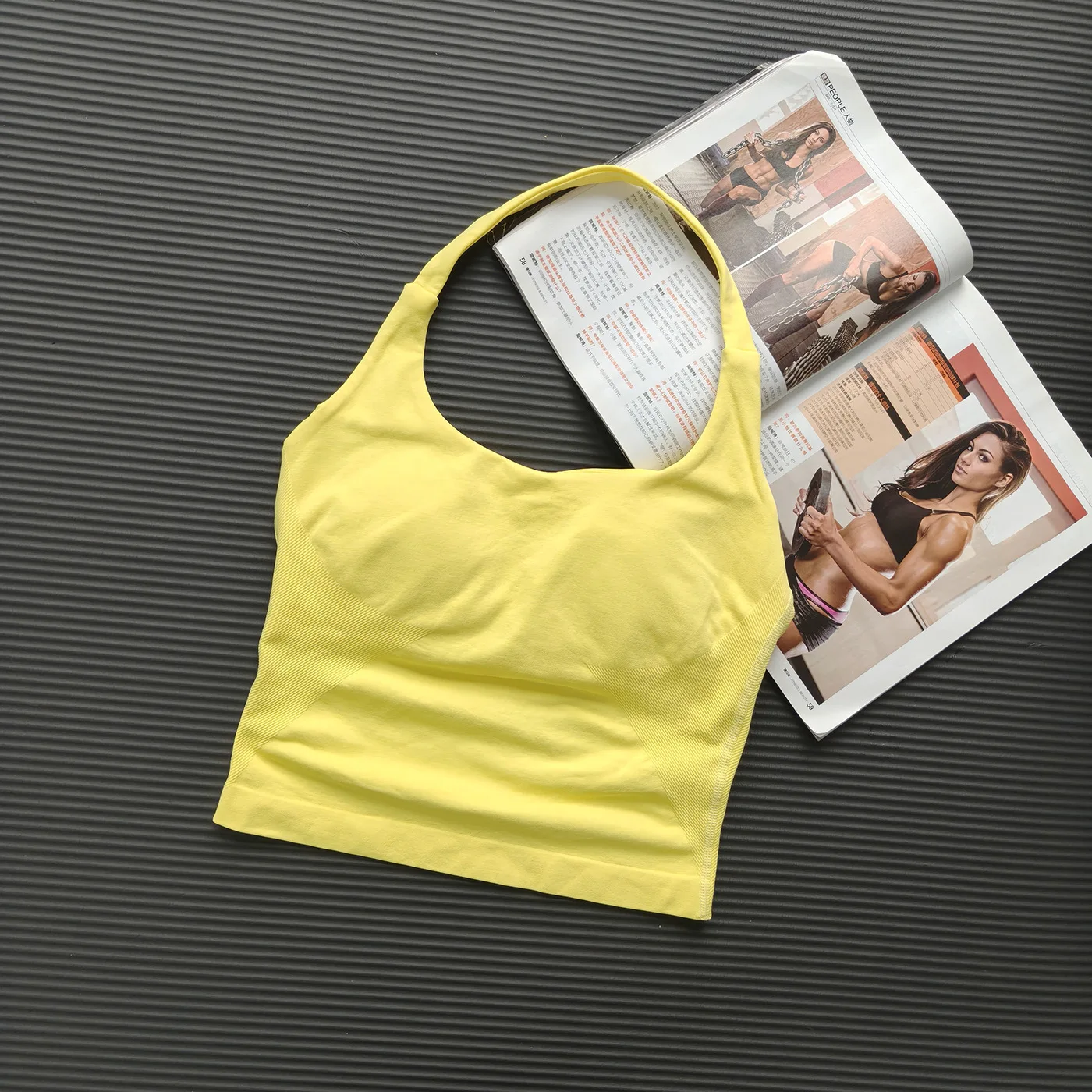 DFHKN Logo Dames Naadloze Halter Yoga Crop Top Hoge Elastische Sportbeha Fitness Workout Gym Hardlopen Ademend Activewear Tanktop
