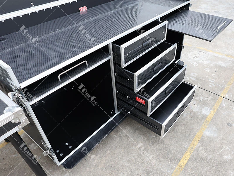 Portable 6x24 Inch Workstation Broadcasting Flight Cases for Video Production with Drawer and Sliding Table