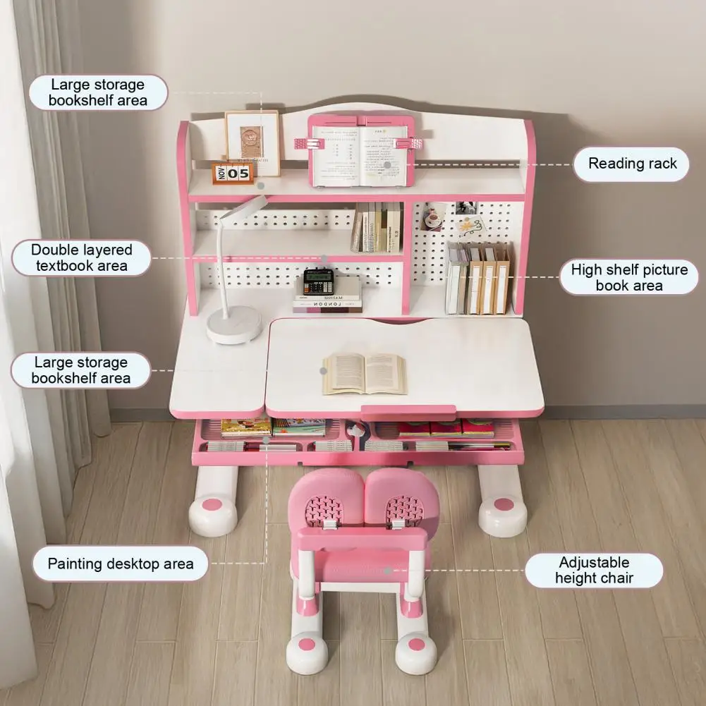 مجموعة مكتب وكرسي للدراسة لطاولة تعلم مريحة قابلة للتعديل لارتفاع الأطفال مع رف كتب كبير لسطح المكتب قابل للإمالة #2