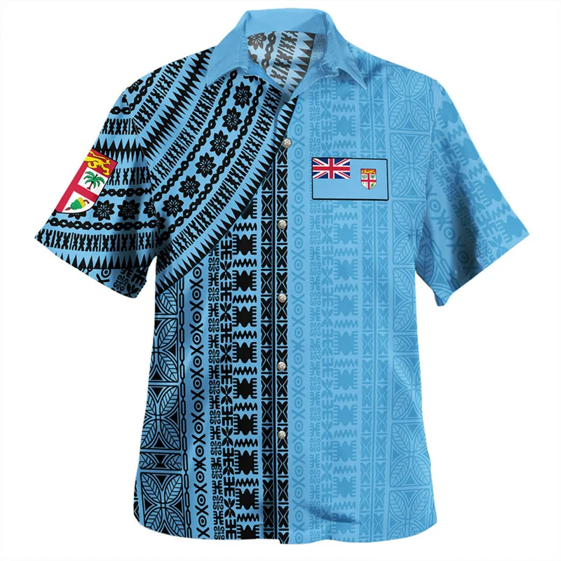 

Fashion 3d Printed Fiji Hawaiian Shirt For Men Aloha Short Sleeves Polynesian Button Shirts Casual Summer Beach Lapel Blouse