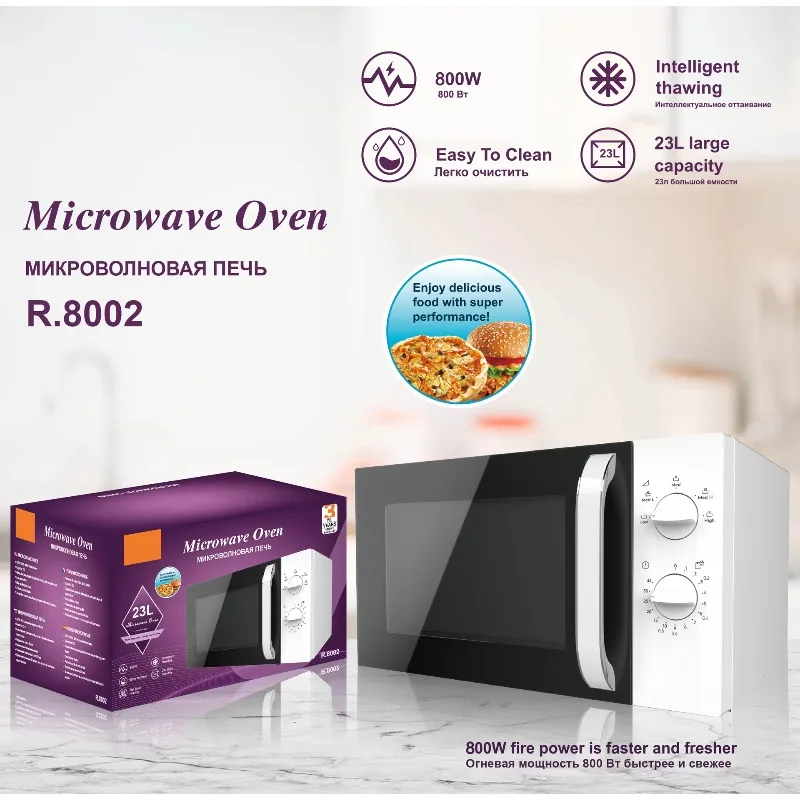 23L Compact Microwave Oven, Equipped with Turntable and Visual Heating, Fast Heating Function for Home and Office Daily Cooking