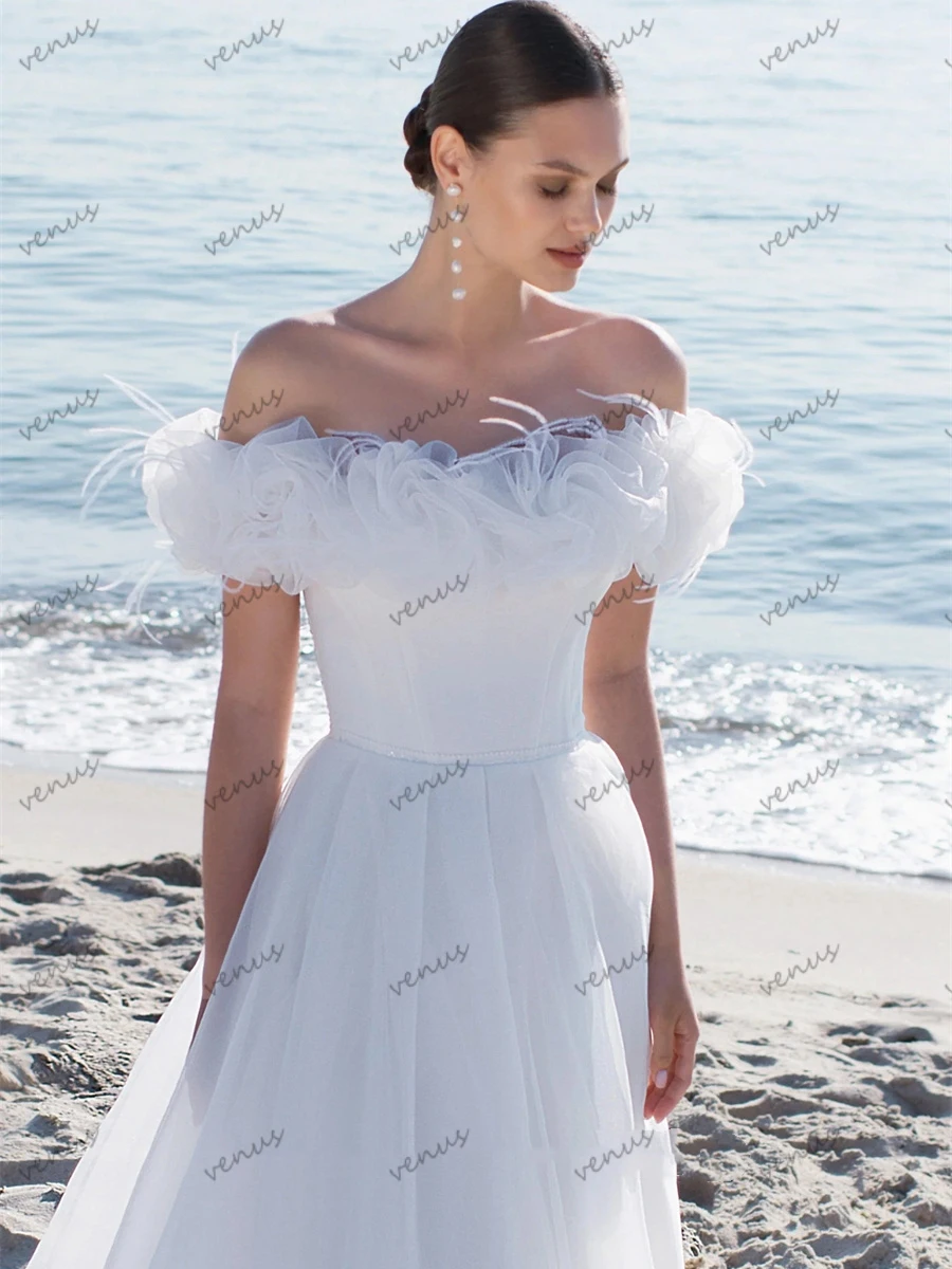 Charming Wedding Dresses Boat Neck Bridal Gowns A-Line Off The Shoulder Robes Tulle Tiered Ball Gowns Elegant Vestidos De Novia