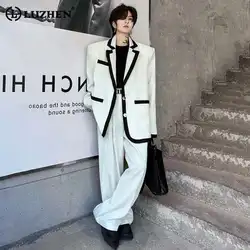 LUZHEN Patchwork Color Contrast Design Korean Trendy Suit Jackets Two-piece Sets Elegant Trendy Handsome Straight Pants LZ3563