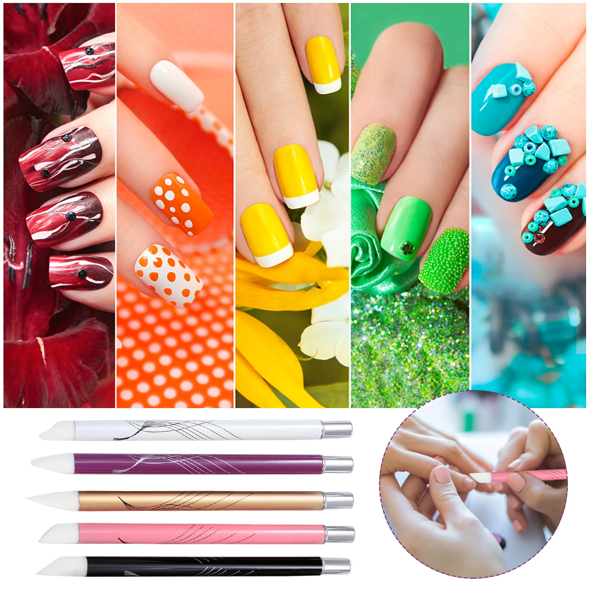 

5Pcs Nail Art Pen Kit with Silicone Tips for Detailed Nail Painting Lightweight Ergonomic Design Ideal for Artists and Beginners