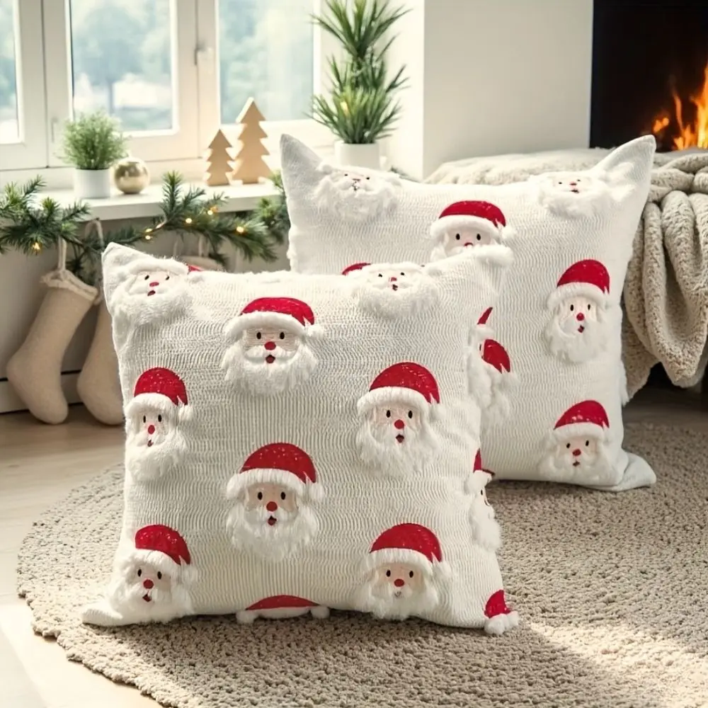 Cute 45×45cm Christmas Throw Pillow Cover 3D Embroidery Removable Pillowcase Soft Santa Claus Pillow Cover Home Decoration