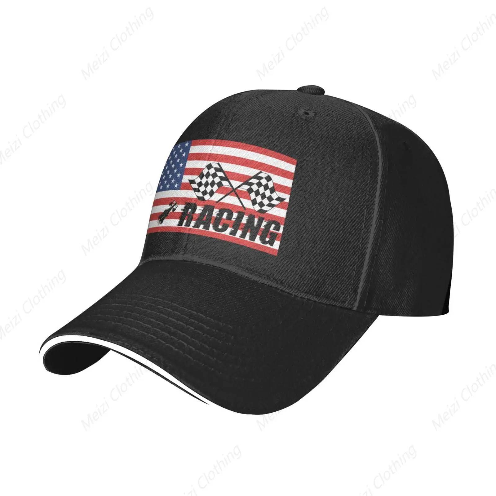 

Racing American Flag Baseball Hat Outdoor Sports Sandwich Duck Tongue Hat Adjustable Gift Truck Dad Hat