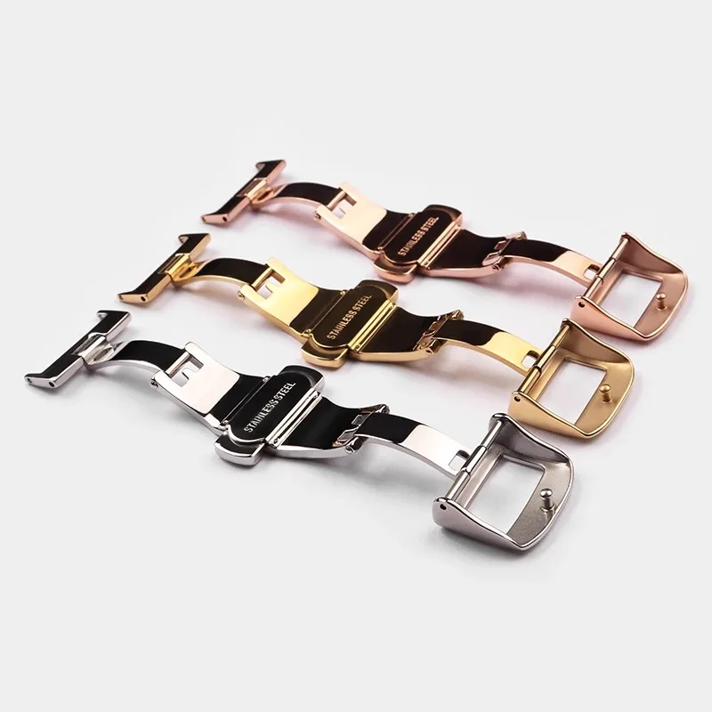 16/18/20mm Deployment Butterfly Buckle for Jaeger LeCoultre Watch Silicone cowhide Strap Silver Rose Gold Steel Folding Clasp