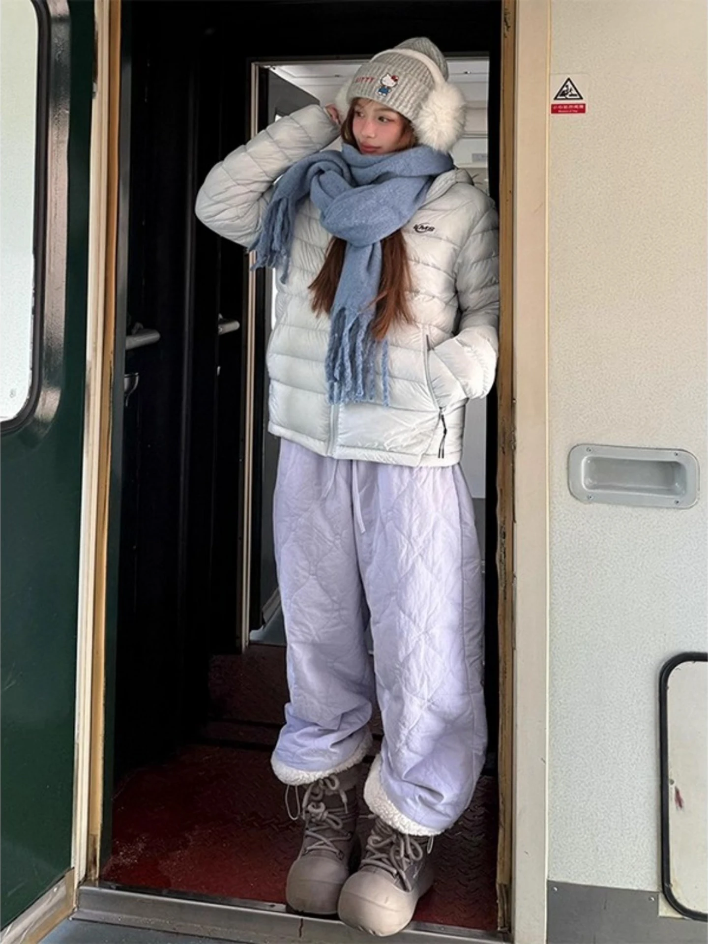 

Утепленные хлопковые брюки Eaho Light Purple для мужчин и женщин: теплые лыжные штаны для зимнего активного отдыха, защита от холода для пар