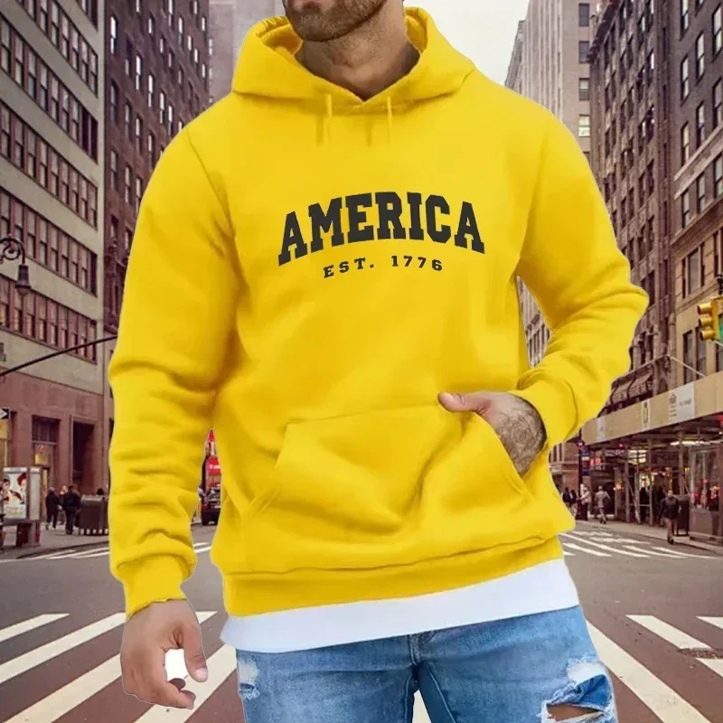 Man Women Street Style Tops America Est 1776 Print Hoodies Autumn Long Sleeve Sweatshirts Outdoor Loose Sport Clothes