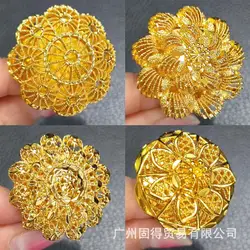 hot sale 24k gold-plated alloy hollow flower female Dubai India African bride ring jewelry batch