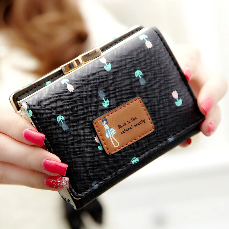 Carteira de couro curta para mulheres, porta-moedas, carteira pequena para meninas, bolsa de 3 damas, Kawaii Lady, nova, 2023