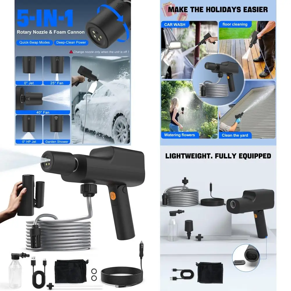 

Портативная мойка высокого давления 249PSI с шлангом 16,4 фута и 5-функциональной насадкой для автомобилей, велосипедов и уборки на открытом воздухе