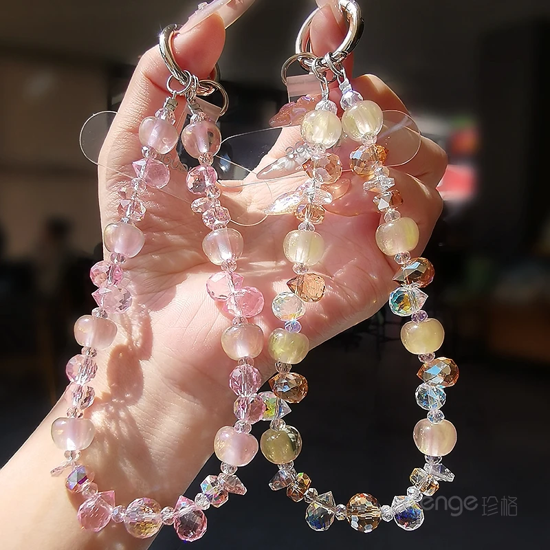 Clear Multifaceted Crystal Bead Phone Hand Strap, Colorful Transparent Bead Decor Wrist Chain, Cute Daily Bag Charm Accessory