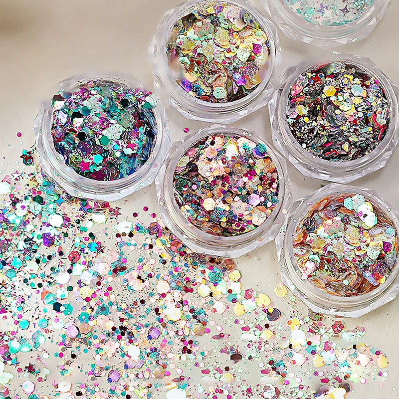 Nail Accessories Glitter Mixed Thickness Glitter Irregular Hexagonal Shape Circular Size Glitter Nail Diy Decorations