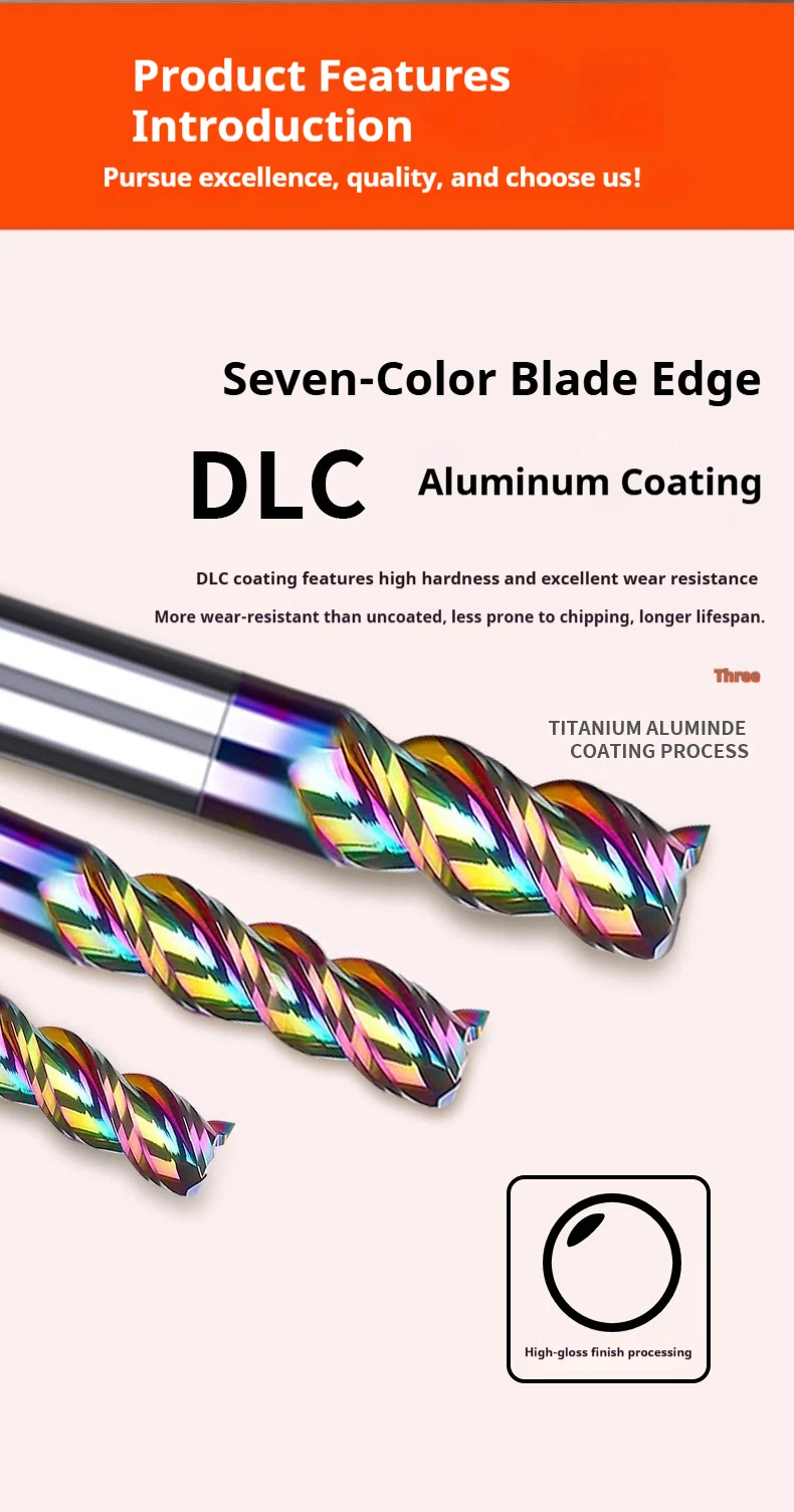Farbiger Hochglanz-Aluminiumlegierungs-Wolframstahl-Fräser mit D4 D10 D20 3 Schneiden für Luftfahrt-Aluminium U-förmige Nut – Detail 2