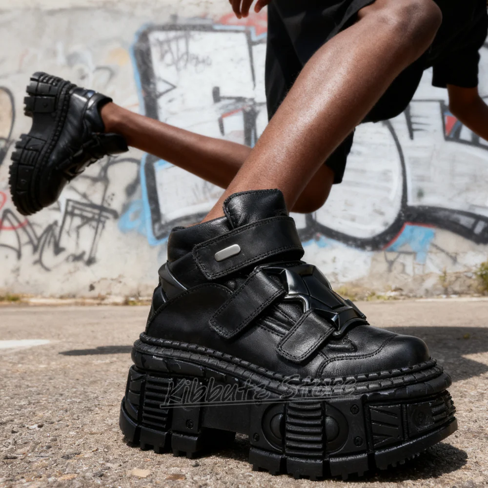 

Hook & Loop Sneakers Platform Gothic Dark Style Punk Rock Round Toe Thick Bottom Mixed Color Novelty Y2k Shoes Fashion Concise