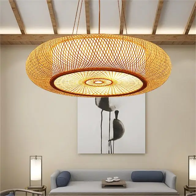 LED Rustic Style Pendant Light DIA.40 Creative Decoration Bamboo Art  Pendant Lamp Chandeliers Restaurant Teahouse