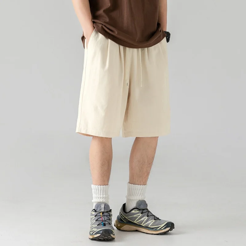 Japanese Men's Texture Loose Work Shorts Summer Models Hundreds of Basic Solid Casual Pleated Five Points Pants