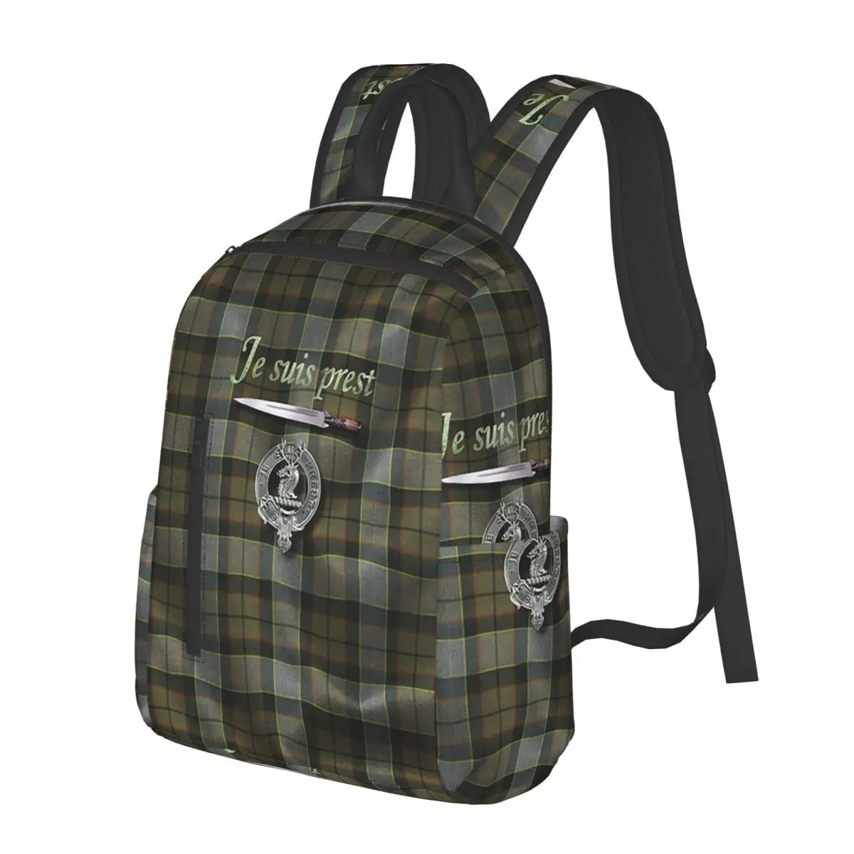 

Je Suis Prest Tartan Outlander TV Student Backpack School Bag Hiking Travel Daypack for Men Women Fashion Bookbag Shoulder Bags