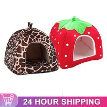 

Soft Strawberry Pet Dog Cat House Kennel Doggy Fashion Cushion Basket Pet Tent Dog House Small Dogs Kitten Bed Cat House Rabbit