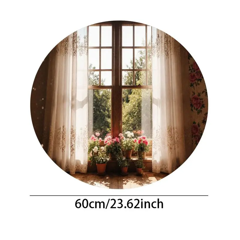 

Round Vintage Floral Window Mat, 60cm/23.62inch, Non-Slip Base, Perfect for Living Room and Bedroom Décor