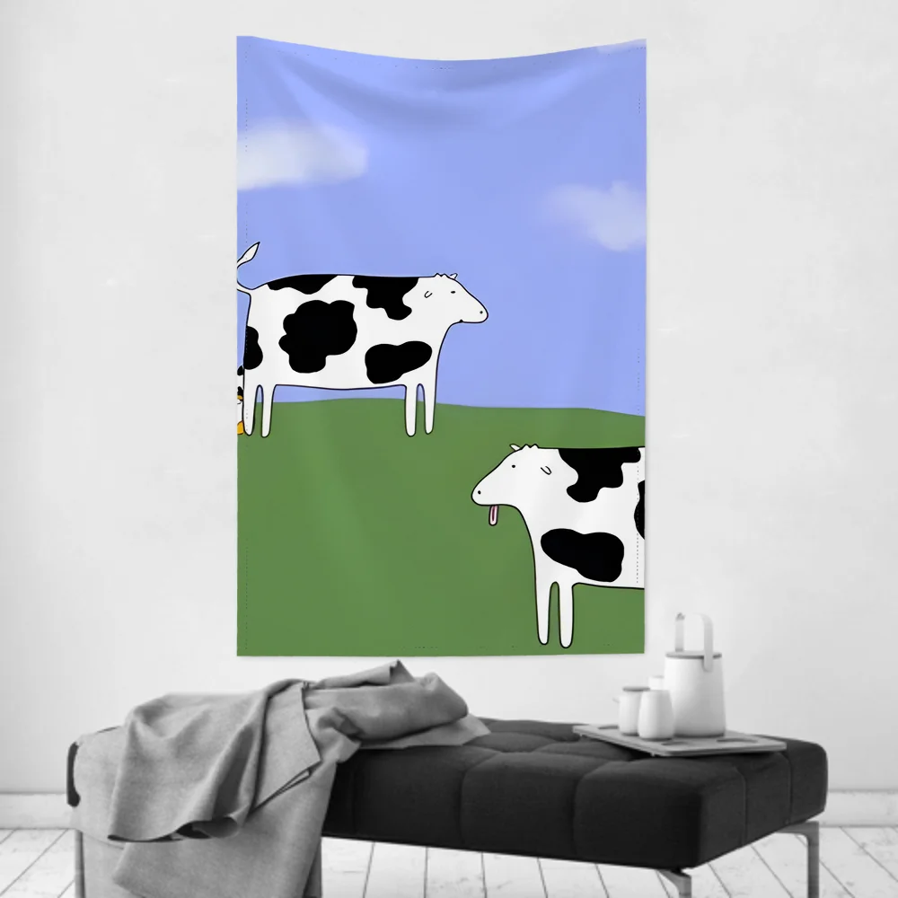 Cow Cartoon Animation Tapestry Room Decor Wall Cloth Party Hanging Background Room Decor Baby Room