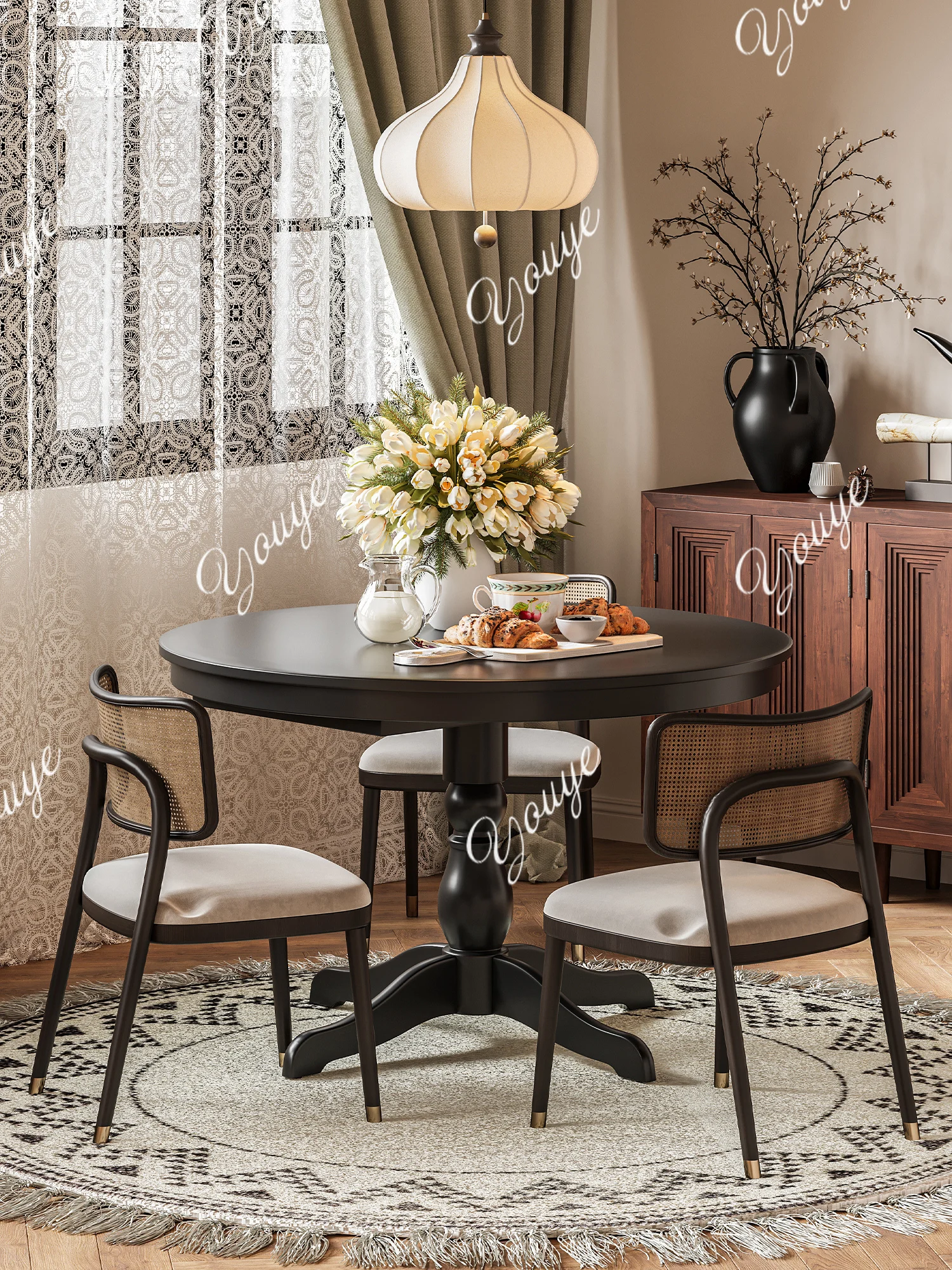 Modern simple solid wood dining table, home dining round table, light luxury high-end dual-purpose leisure table