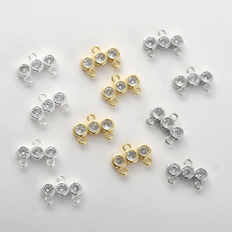 Copper-plated 18k Gold Three-round Zirconium Double-row Connector Breasted DIY Bracelet Necklace Earrings Accessories Material