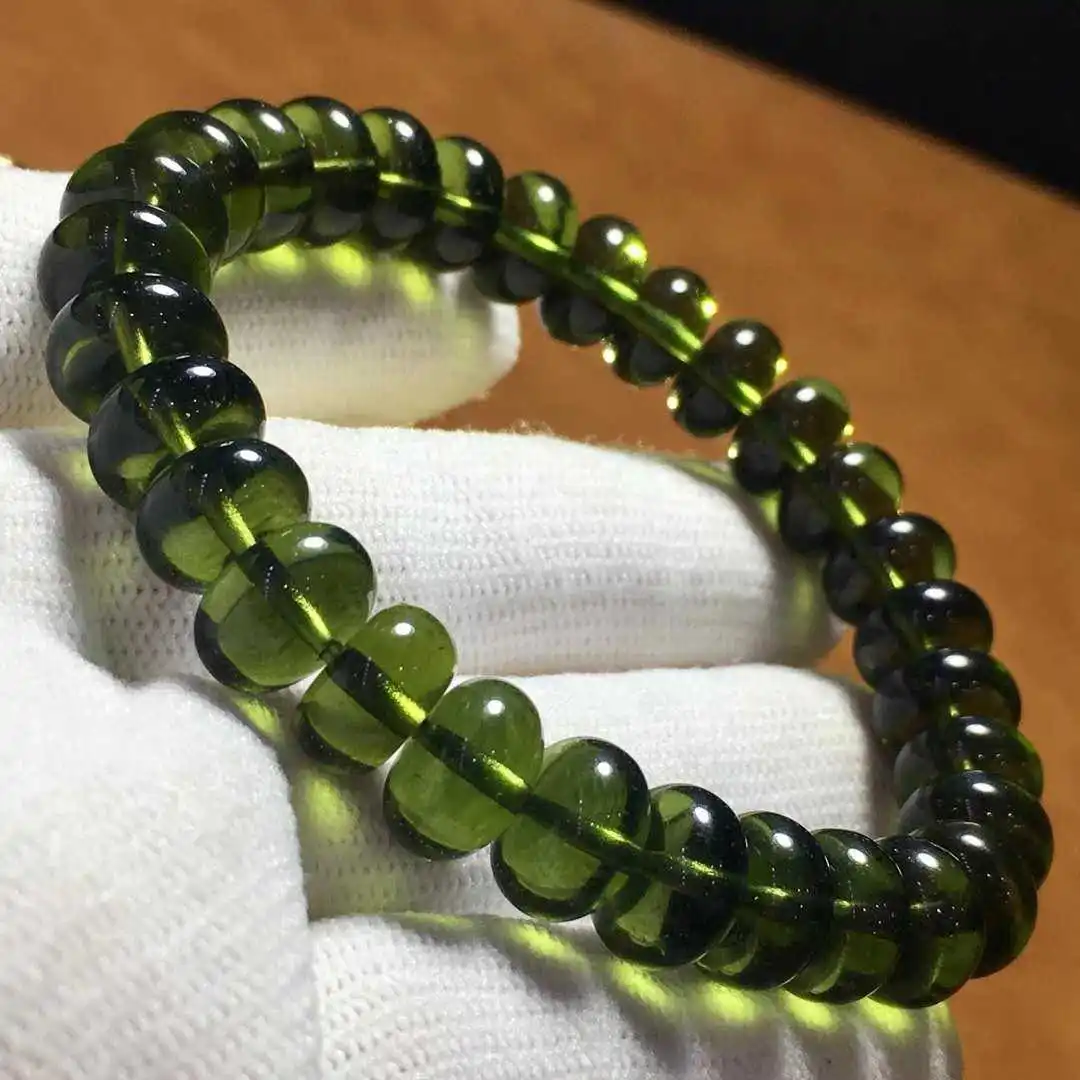 

Meteorite Green GEM Impact Glass Czech roundelle bracelet 6/8mm FPPJ wholesale beads nature energy bracelet 17cm