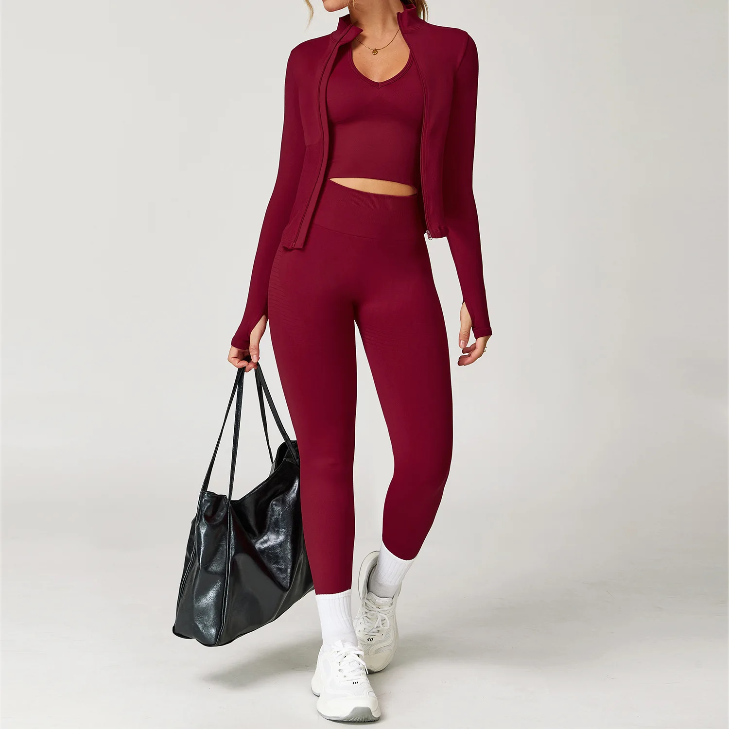 

2PCS Seamless Yoga Set Gym Clothes Yoga Long sleeves Set Women's Fitness Tracksuits Sports Bra Gym Leggings Zipper Athletic Wear