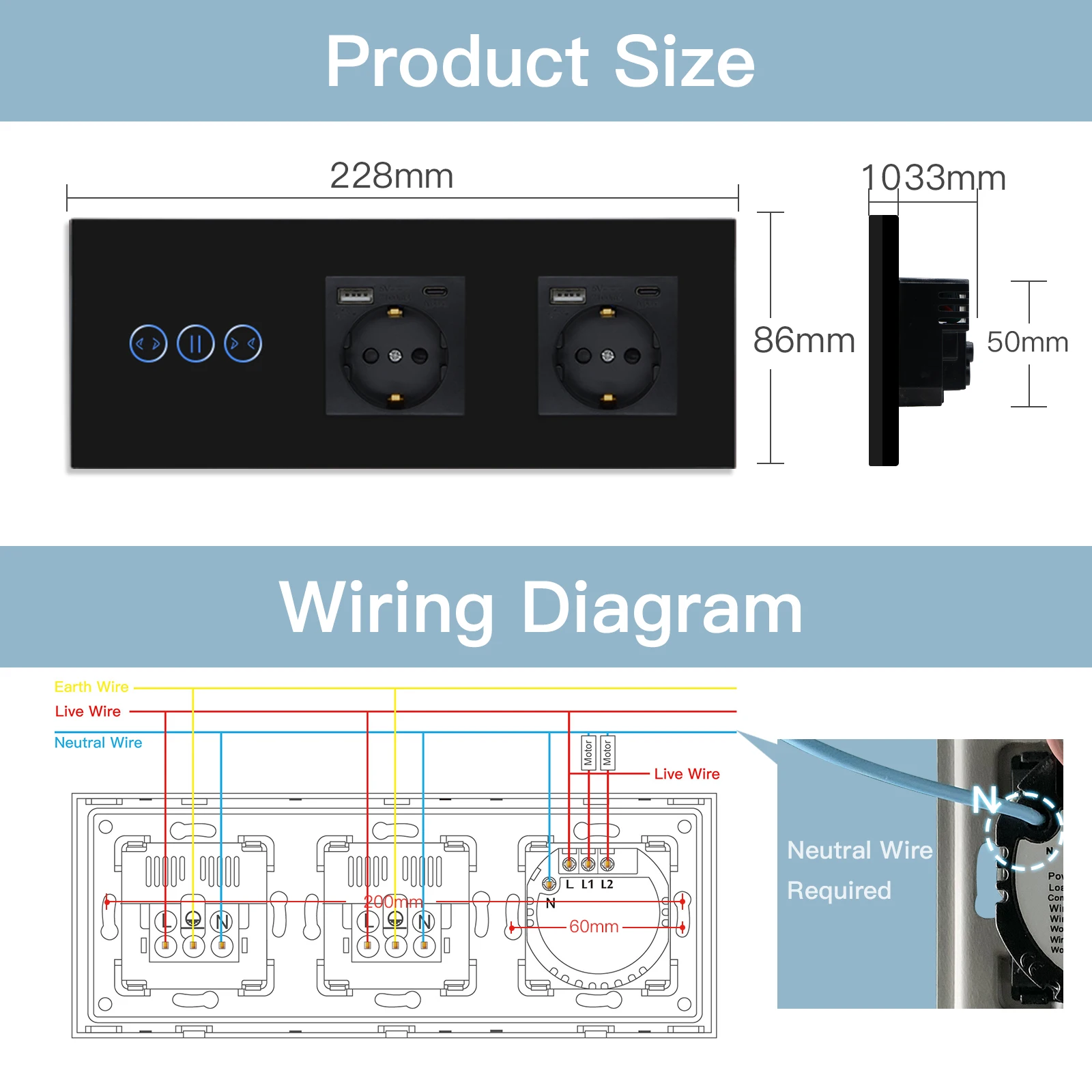 BSEED Wifi Curtain Switches APP Control Wall Smart Curtain Series Black Glass Panel Support Tuya Google Smart Life Home Curtain