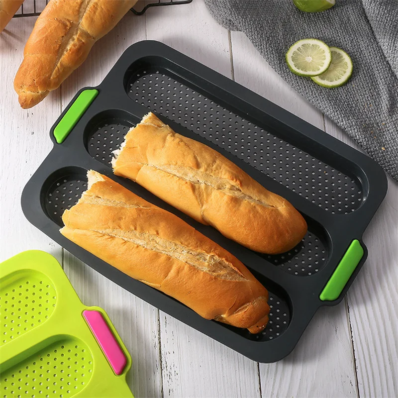 

3 Grid French Bread Silicone Mold Baguette Baking Tray with Air Holes Non-Stick Baking Bread Pans Bakeware