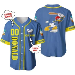 2024 Donald Duck Baseball Jersey Disney All Over Print 3D Pinstripe Baseball Jersey Summer Fashion Shirt Men Wome Tops