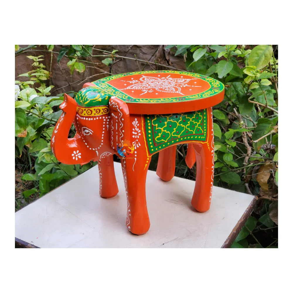 Handmade animal wooden elephant stool and decorative side table