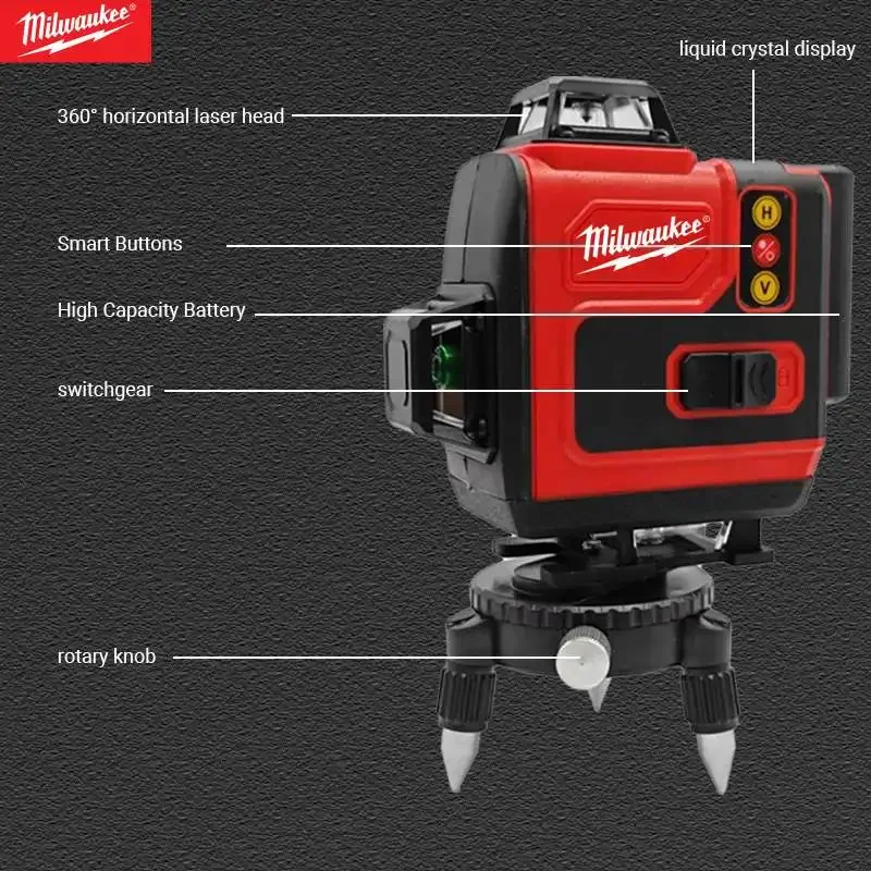 ميلووكي مستوى الليزر الأخضر الجديد ذو 16 خطًا مع عرض متقاطع أفقيًا وعموديًا، أداة بناء بطارية قابلة لإعادة الشحن