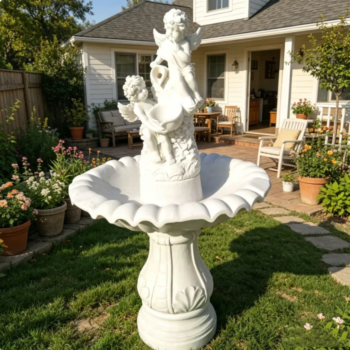 Marble Sculpture Water Fountains White Cherub European Courtyard Villa Large Angel Fountain Sculpture