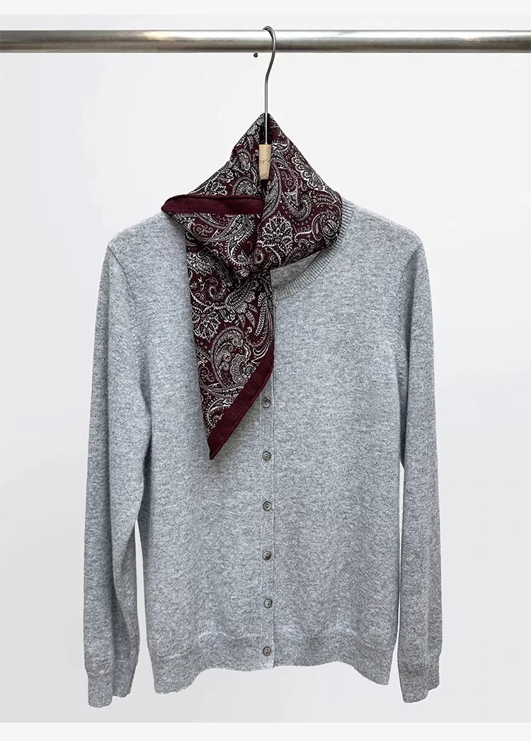 

70% Wool 30% Silk Vintage Scarf Luxury Brand Neck Warmer Ethnic Wine Red Paisley Print Neck Scarves Man Accessories