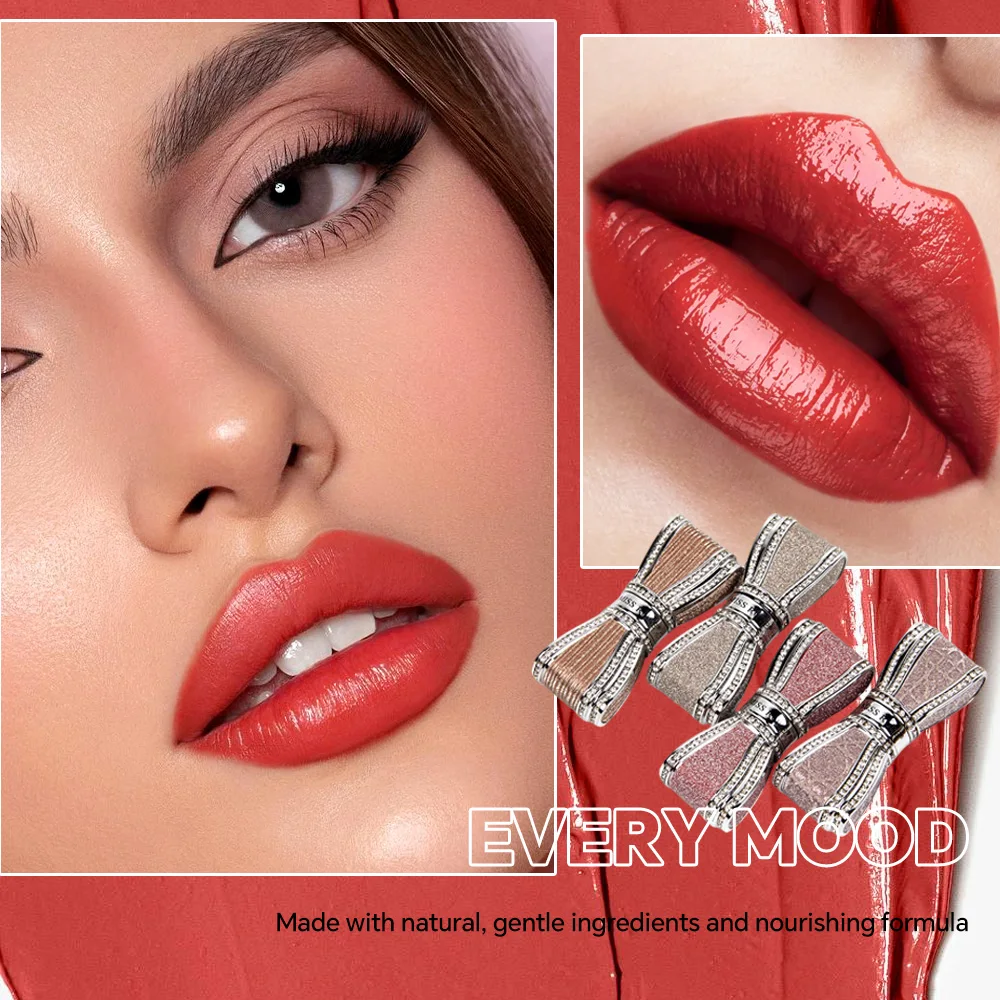 4색 매트 립스틱 버터플라이 세트, 컵에 묻지 않음, 오래 지속되는 벨벳 질감, 부드러운 매트 립 컬러