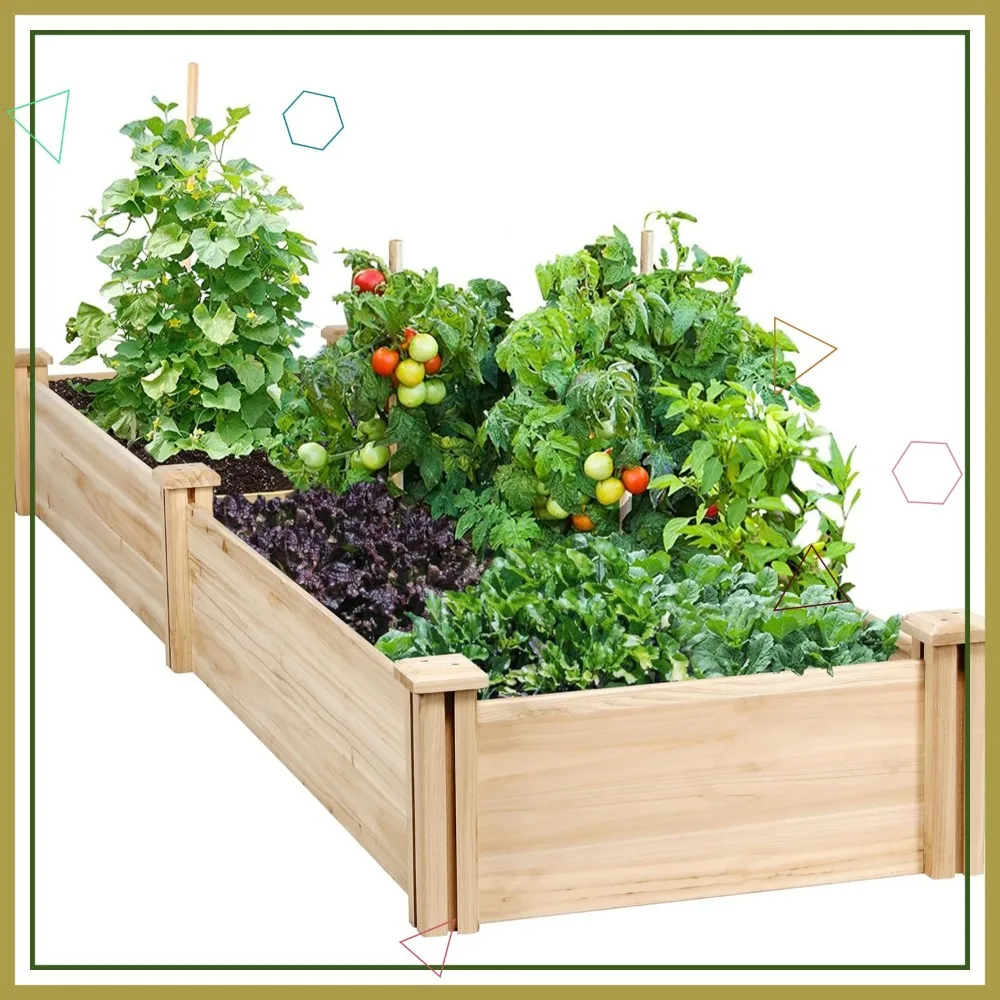 

8x2ft Wooden Raised Garden Bed Divisible Elevated Planter Box for Flowers Vegetables Herbs Outdoor Natural Wood