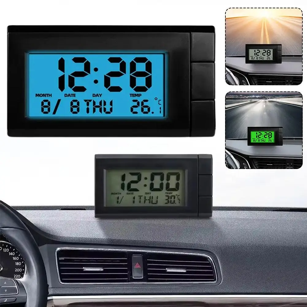 Auto Klok Universele Auto Digitale Klok Datum 2 In 1 Lcd Display Elektronische Temperatuur Nachtelijke Decoratie