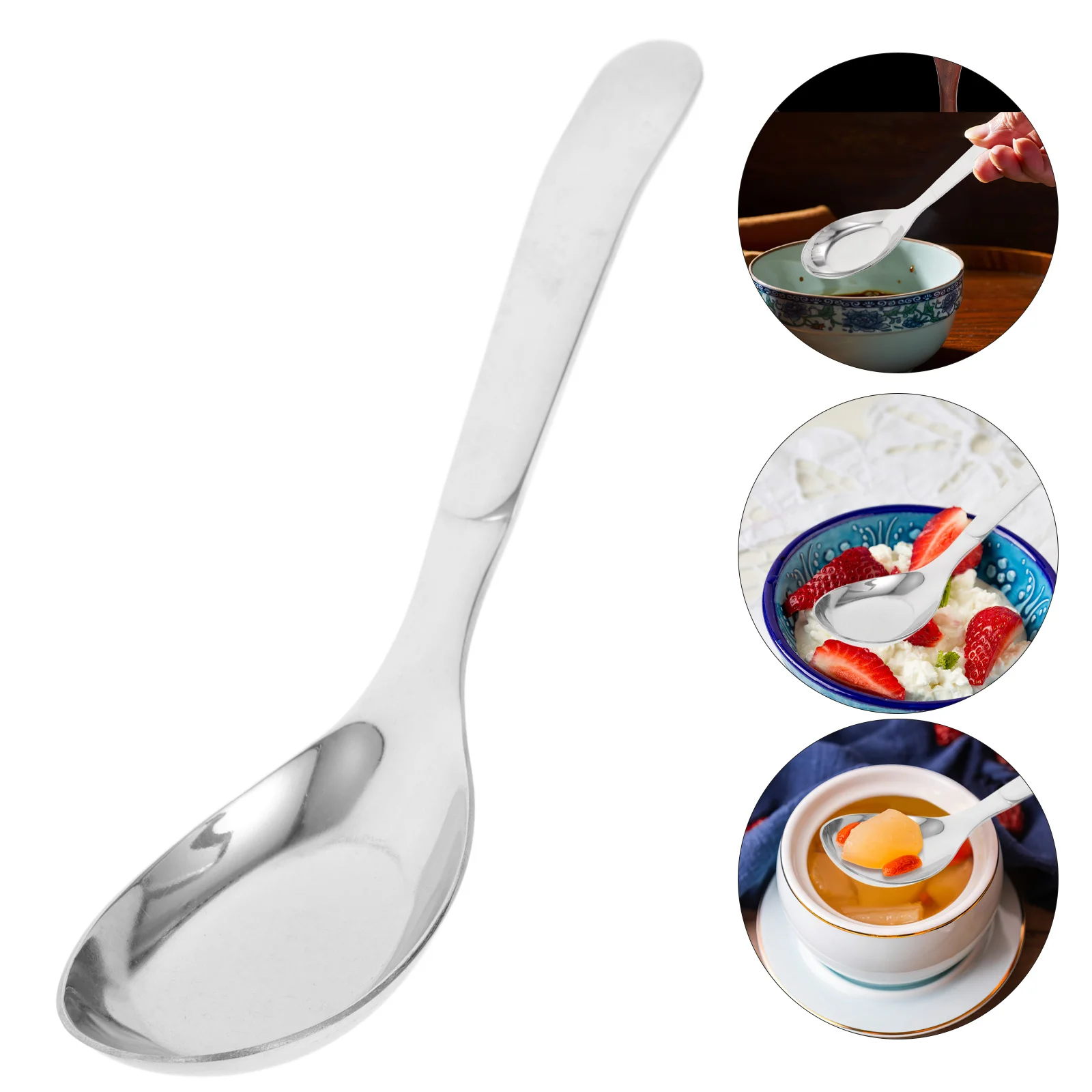 

Stainless Steel Soup Spoons 5.3 Inch Mirror Polished Flat Bottom For Home Restaurant Kitchen Asian Ramen Korean Stew