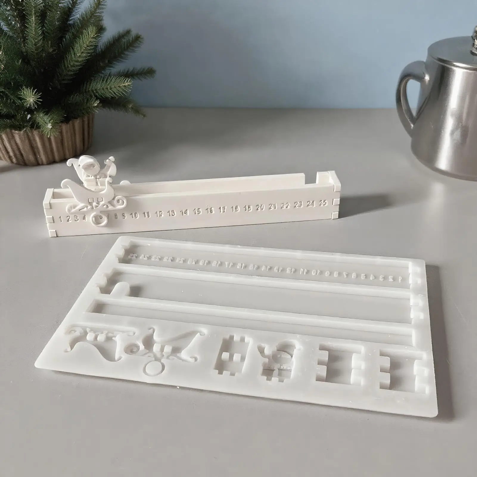 Calendar Number Advent Countdown Tray Gypsum Silicone Mold Santa Claus Digital Sign Candle Holder Decoration Resin Mold Crafts